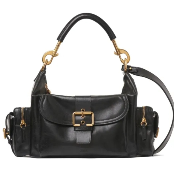 Chloe Handbags - CHLOE Camera Bag Black Leather Shoulder Bag with Gold Hardware